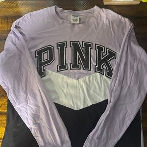 PINK Victoria's Secret Lavender and Black Long Sleeve Tee